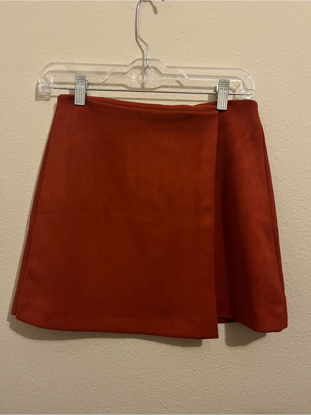 Gianni Bini Rust Orange Faux-Suede Wrap Mini Skirt